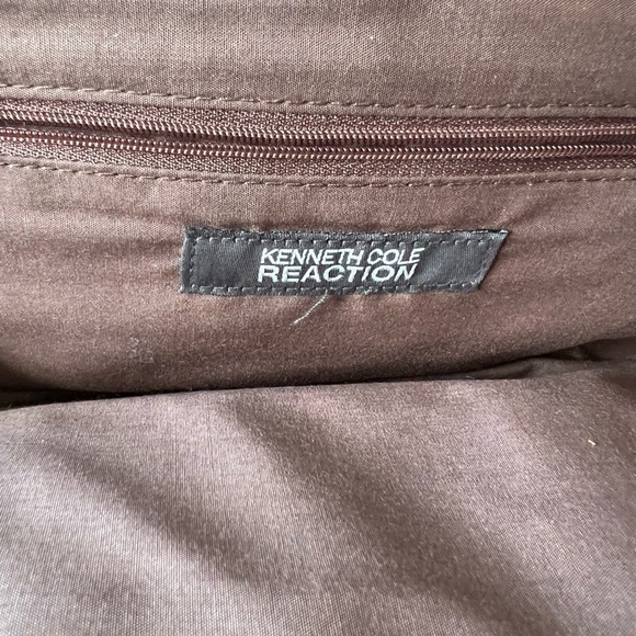 Kenneth Cole Reaction Brown Leather Frame Clutch Wristlet Kiss Lock Bag - Picture 12 of 14